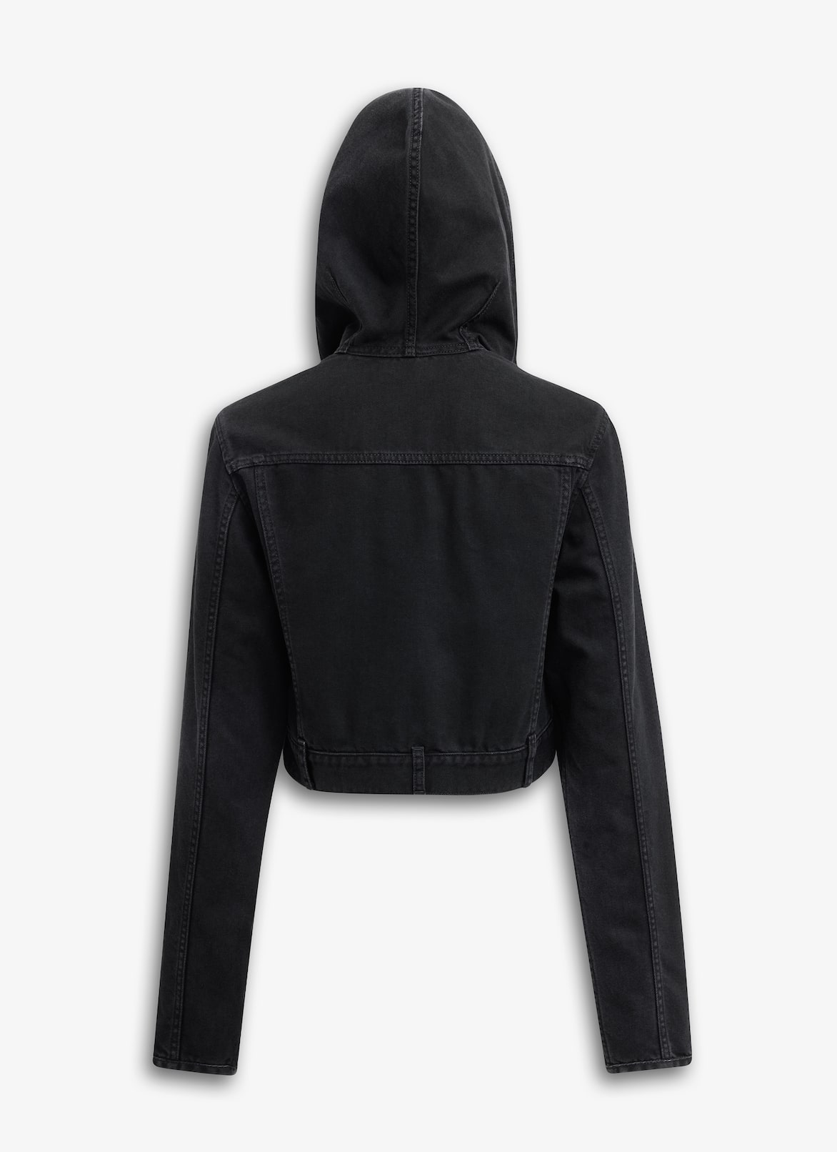 CROPPED HOODED DENIM JACKET ALAÏA BLACK CROPPED HOODED DENIM JACKET